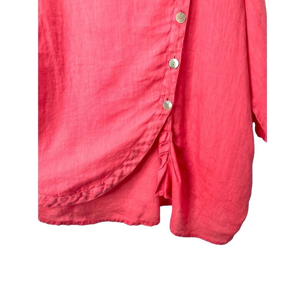 Match‎ Point 100% linen asymmetric button up blouse top Size L salmon lagenlook - Picture 4 of 5